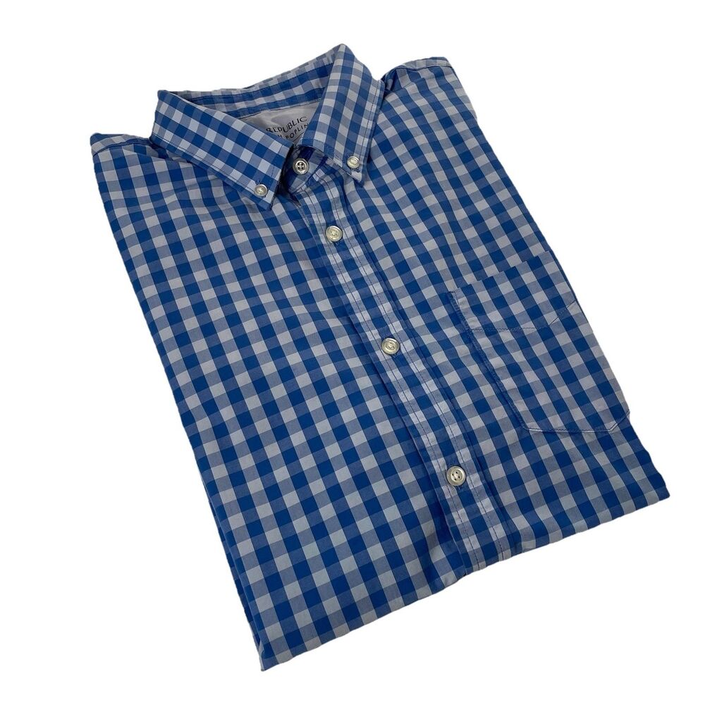 Banana Republic slim Luxe Poplin Shirt Short Sleeve Button Down Mens Blue-L